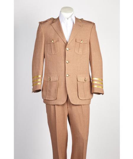 Men's diamond nail heads Safari Military Style 2 Button Rust Suit