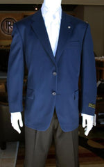 Men's Sport Coat Jacket Blazer 100% Wool Patterned Fabric Two Button Navy