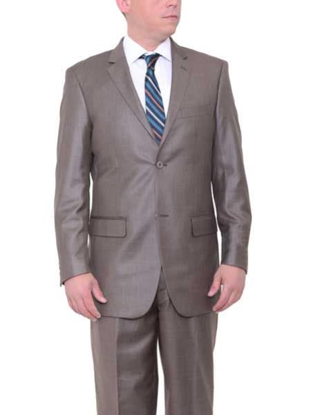 Men's 2 Button Big & Tall Taupe Classic Fit Side Vents Textured Suit