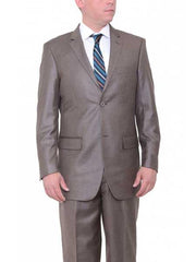 Men's Two Button Big & Tall Classic Fit Textured Taupe Brown Suit