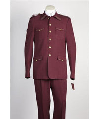 Men's diamond nail heads 2 Piece 2 Button Safari Military Style Suit Wine