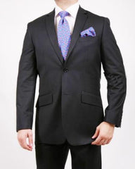 Men'S 2 Button Shadow Stripe ~ Pinstripe Suit Black On Black