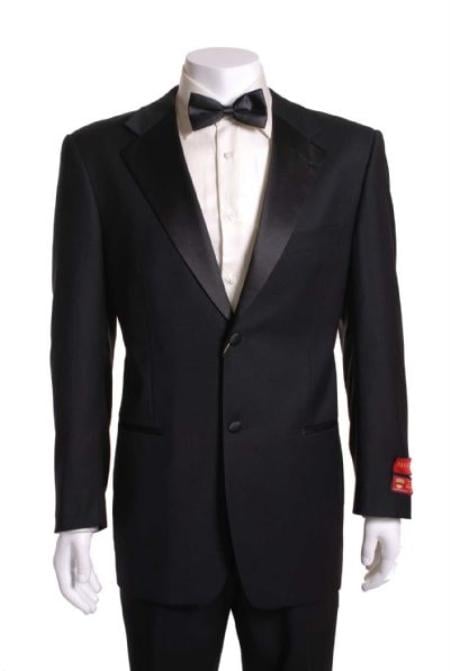 Black 2 Button Wool Tuxedo 1 Pleated Pants