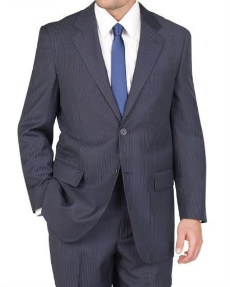 Men'S 2 Button Blue Stripe ~ Pinstripe Suit