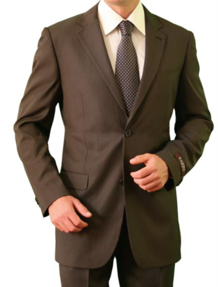 Men's 2 Button Front Slim Brown Shadow Stripe ~ Suit Mini Stripe