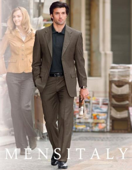 Dark Brown 2 Button Side Vents With Flat Front Pants Super150 Business ~ Wedding 2 Piece Side Vented Modern Fit Suits 2 Piece Suits For Men Separate