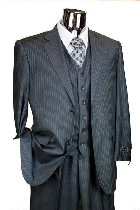Charcoal Pinstripe 3 Piece 2 Button single three piece suit