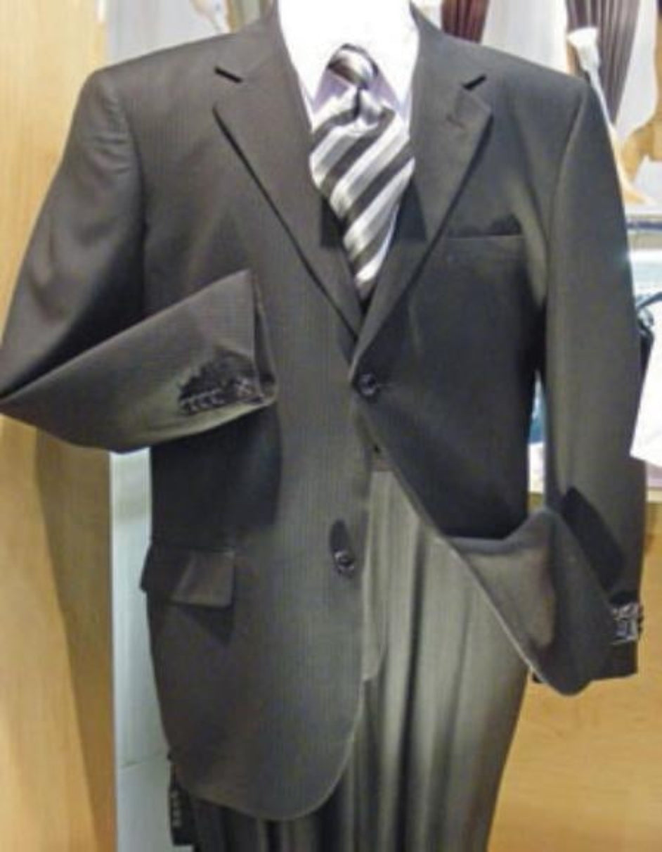 2 Button Charcoal Gray Side Vents With Flat Front Pants Super 150 Business ~ Wedding 2 Piece Side Vented Modern Fit Suits Suit Separate - 100% Percent Wool Fabric Suit - Worsted Wool Business Suit