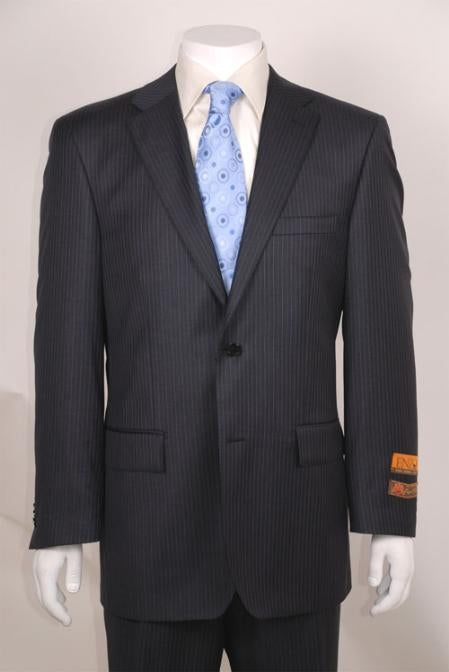 Men'S Charcoal Stripe ~ Pinstripe Modern Fit Suits 2 Button Without Pleat Flat Front Pants Business ~ Wedding 2 Piece Side Vented 2 Piece Suits For Men - 100% Percent Wool Fabric Suit - Worsted Wool Business Suit