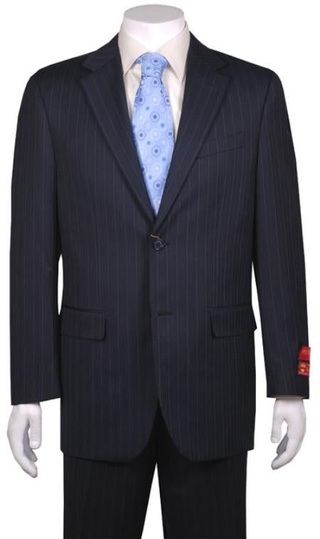 Men's Suit Dark Navy Blue Suit For Men Stripe ~ Pinstripe 2 Button Vented without pleat flat front Pants