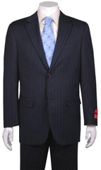 Men's Suit Dark Navy Blue Suit For Men Stripe ~ Pinstripe 2 Button Vented without pleat flat front Pants