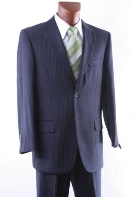 Men's 2 Button Dark Navy Pinstripe Dress Suit Single Pleat - Dark Blue Suit Color