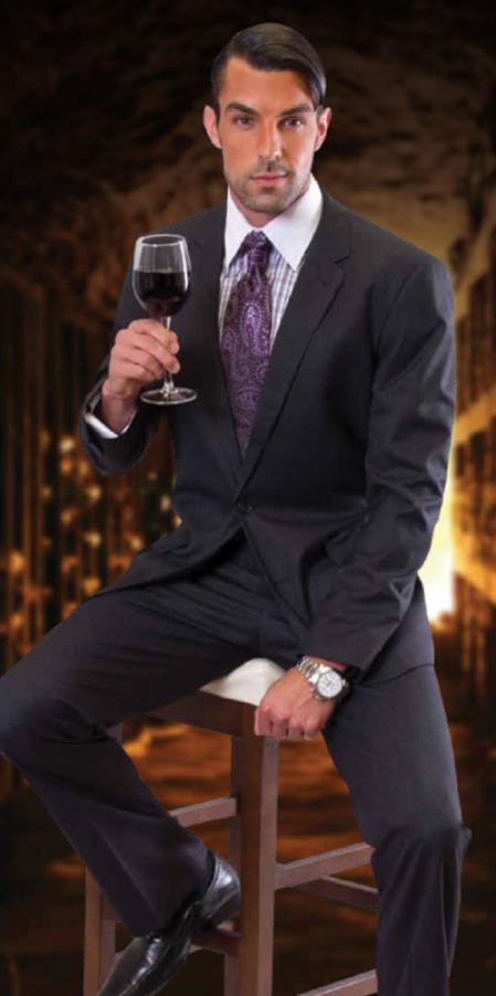 cut style Jacket & Pants CLASSIC SLIM FIT 2 PIECE 2 BUTTON WITH FLAT FRONT PANTS Charcoal