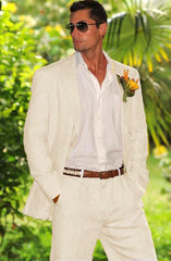 Men's 2 Button Style Pleated Pants Suit OFF White~Ivory~Cream Wedding Cool Summer rayon Fabric