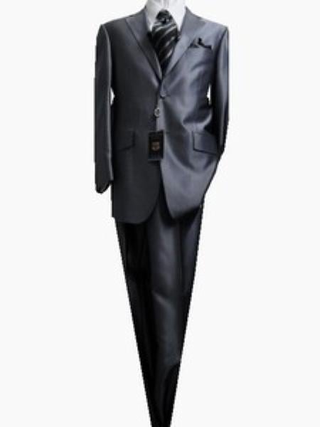 Men's Gray Slim Silver Sharkskin Suit