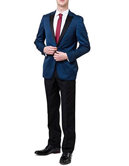 Men's Blue Adjustable Waist Two Toned Two Piece Tuxedo