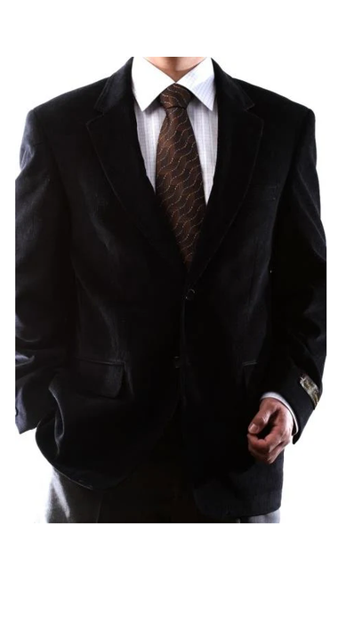 Two Button Slim Fit Black 100% Cotton Corduroy Sport Coat