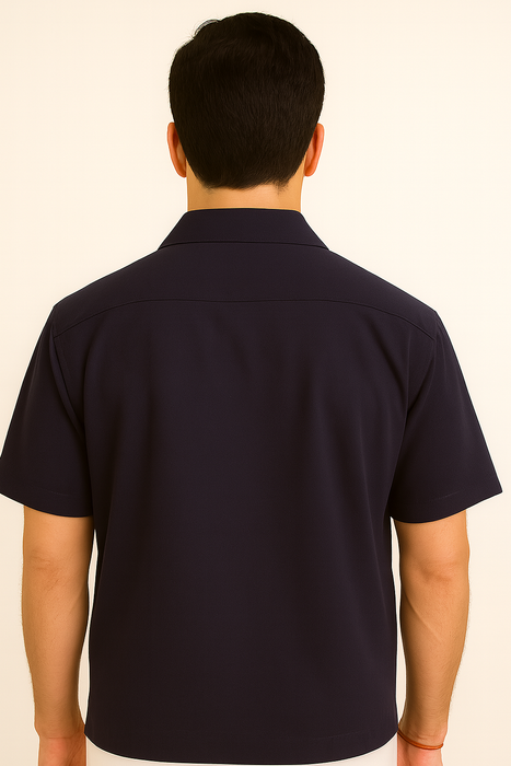 Mens 100% Mens Linen Suit - Fabric–Dark Navy ~ Mens Walking Casual Two Piece Summer Short Sleeve Shirt & Pants Sets ~ Two Piece Mens Walking Outfit For Sale Pant Sets