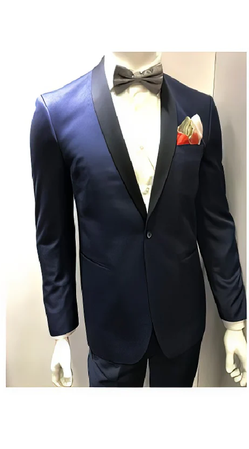 Two Toned Navy Blue ~ Midnight Color Paisley Dinner Jacket Black Lapel Shawl collar Blazer