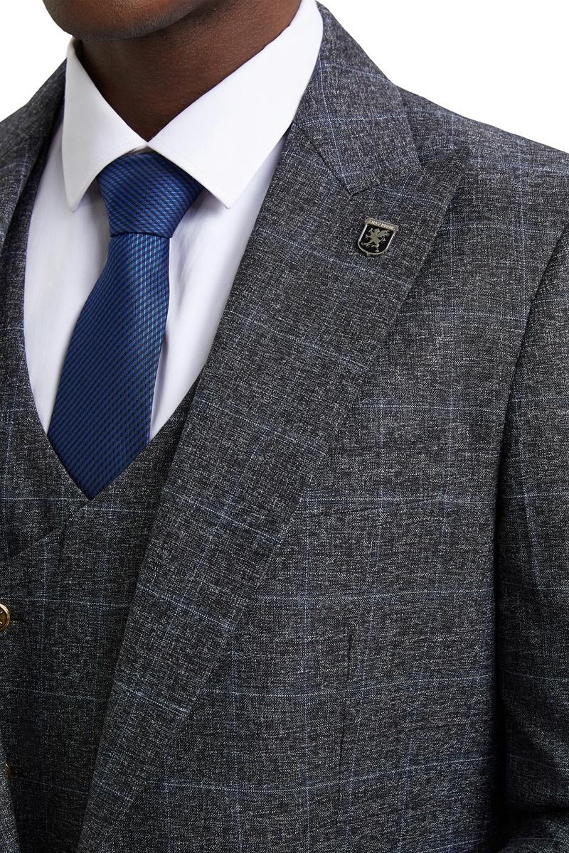 Men's Stacy Adams Peak Lapel Suit with Double Breasted Vest in Charcoal Grey Windowpane Plaid - Image 6