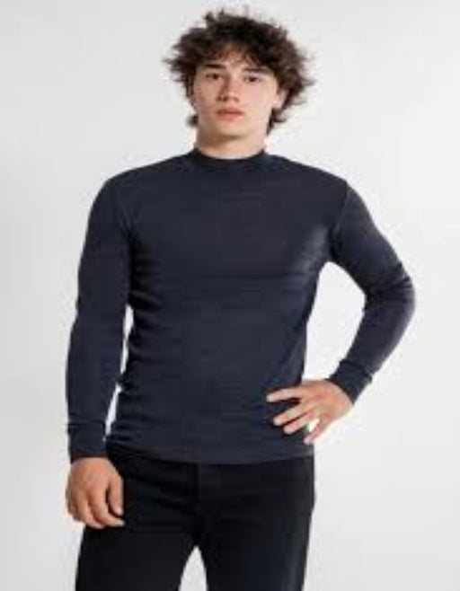 "Men's Silk Blue Mock Turtleneck – Elegant & Professional Knitwear"