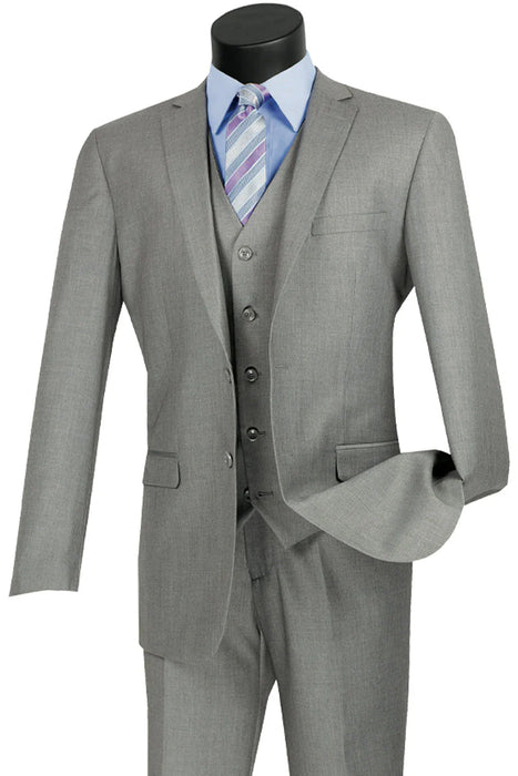 Mens Vested Slim Fit Wool Feel Suit in Medium Grey