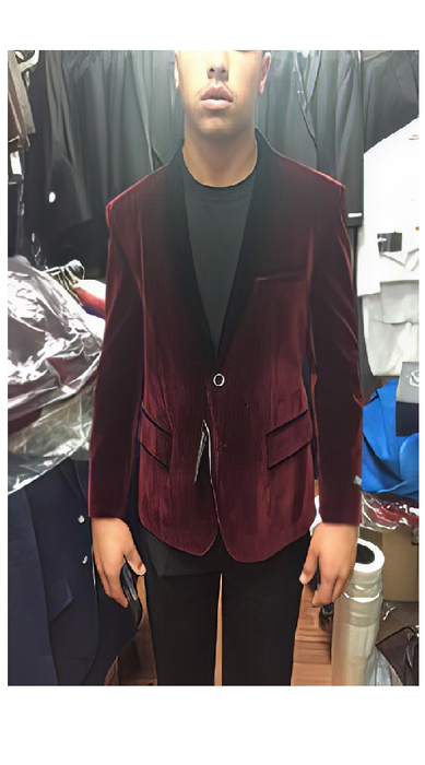 Velour Men's blazer Jacket Black and Burgundy ~ Wine ~ Maroon Velvet Shawl Collar Tuxedo