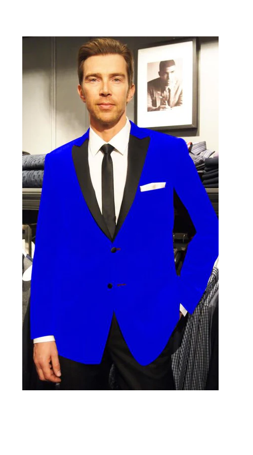 Velvet Velour Formal Sport Coat Two Tone Trimming Notch Collar Royal Blue Men'S Blazer