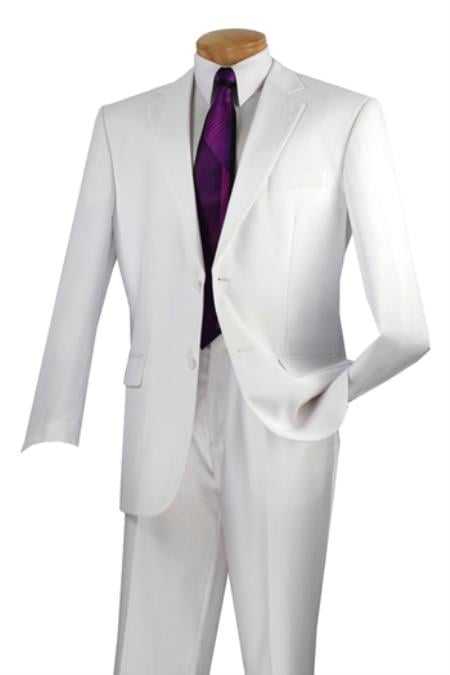 Vinci Men's 2 Button White Suit Flat Front Pants