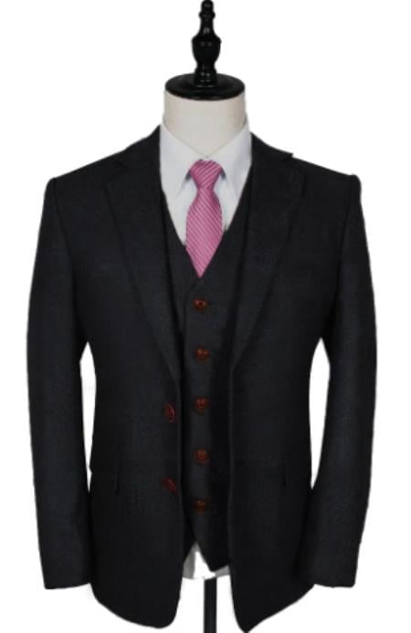 Vintage Suit - Tweed Suits - Herringbone Suits Black