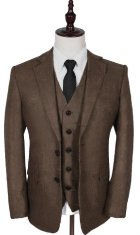 Vintage Suits - Tweed Suits - Herringbone Suit Brown