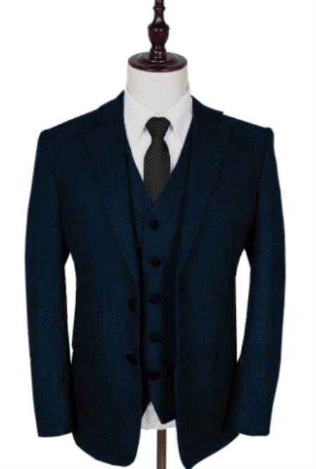 Vintage Suits - Tweed Suits - Herringbone Suit Navy