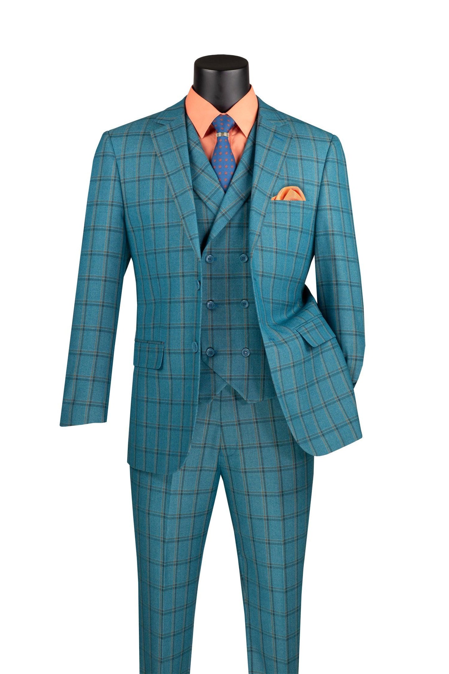 TEAL WINDOWPANE THREE PIECE SUIT
