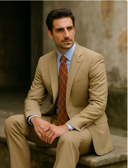 Men's Two Button Suit - Camel ~ Khaki  2 Piece Suits - Two piece Business suits Suit