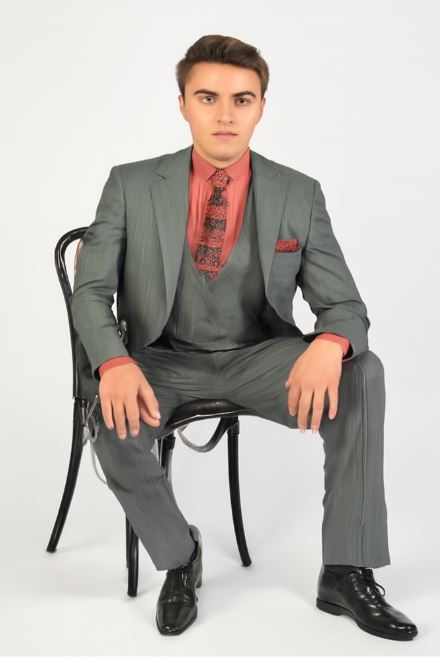Big and Tall Grey Pinstripe Vested Suit