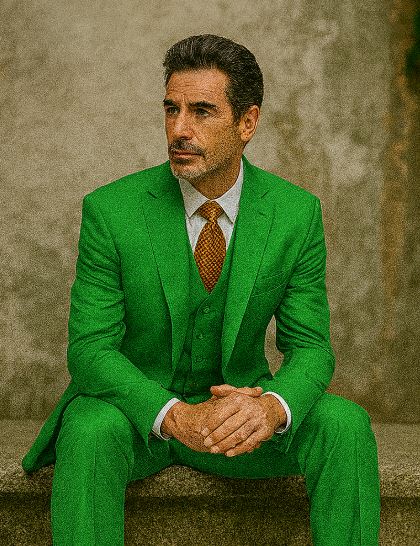 Men's  Lime Green ~ Apple   Vested 3 Piece Suit Flat Side Vented  2 button suits