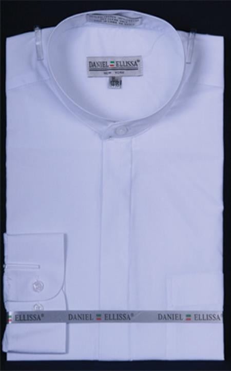 Oriental Mao Chines Style No Collar Banded Collar Preacher Round Style collarless Mandarin White Men's Dress Shirts