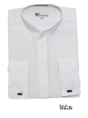 Fashion Hidden Buttons French Cuff Mandarin Collarless Dress Preacher Round Style Shirt White Men's Dress Shirt