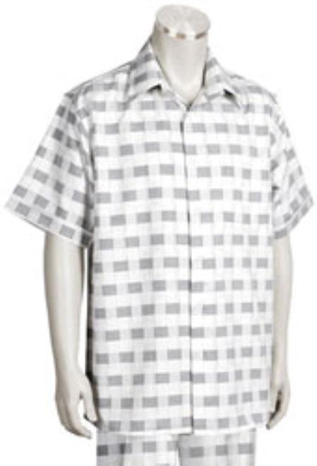 Men's Short Sleeve 2piece White ~ Grey Casual Walking Suit