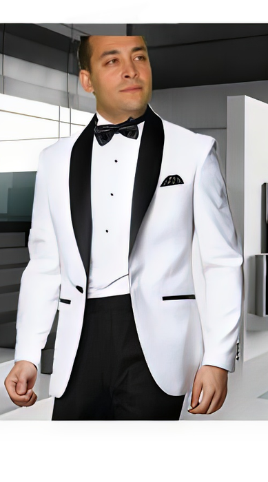 White Tuxedo with a Black Shawl Lapel Kids Sizes Dinner Jacket Blazer Sportcoat 1 Button Perfect for toddler Suit wedding attire outfits