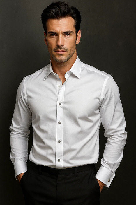 White Textured Tuxedo Shirt