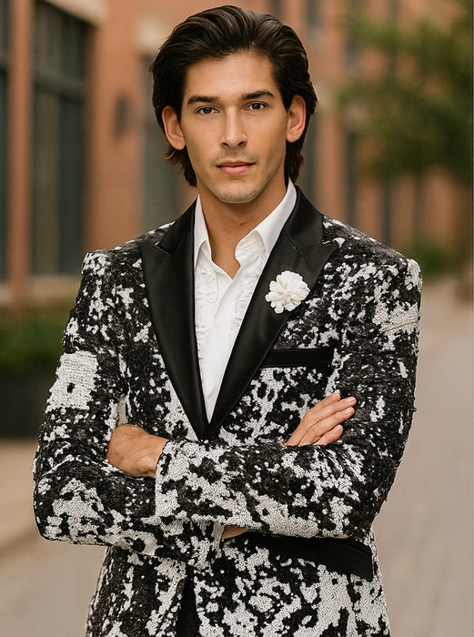 White and Black Blazer - White Tuxedo Jacket + Black Pants + Free Matching Bowtie