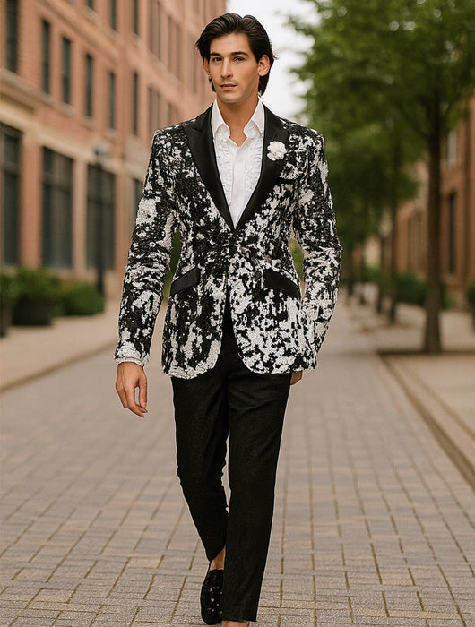 White and Black Blazer - White Tuxedo Jacket + Black Pants + Free Matching Bowtie