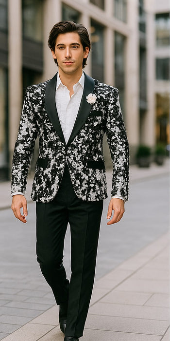 White and Black Blazer - White Tuxedo Jacket + Black Pants + Free Matching Bowtie