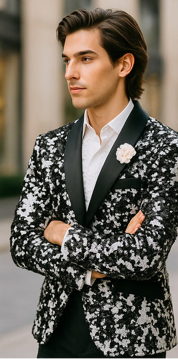 White and Black Blazer - White Tuxedo Jacket + Black Pants + Free Matching Bowtie