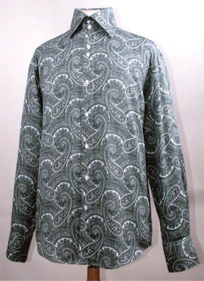 Mens Paisley Shirts - Club Fashion Dress Shirt Spread Collar in Color White and Black