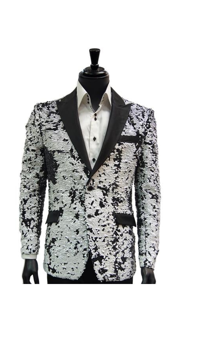 White and Black Two Toned Sequin Dinner Jacket Blazer ~ Sport coat