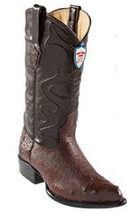Wild West Brown J-Toe Smooth Ostrich Wing Tip Dress Cowboy Boot Cheap Priced For Sale Online - Botas De Avestruz