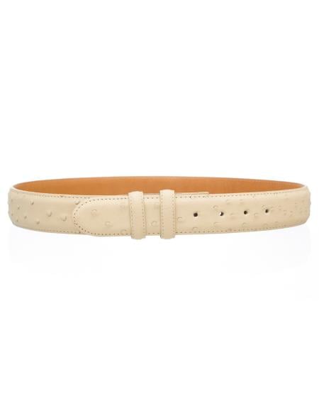 Men's Ostrich Quill Skin 1 1/2'' width Belt Winter White