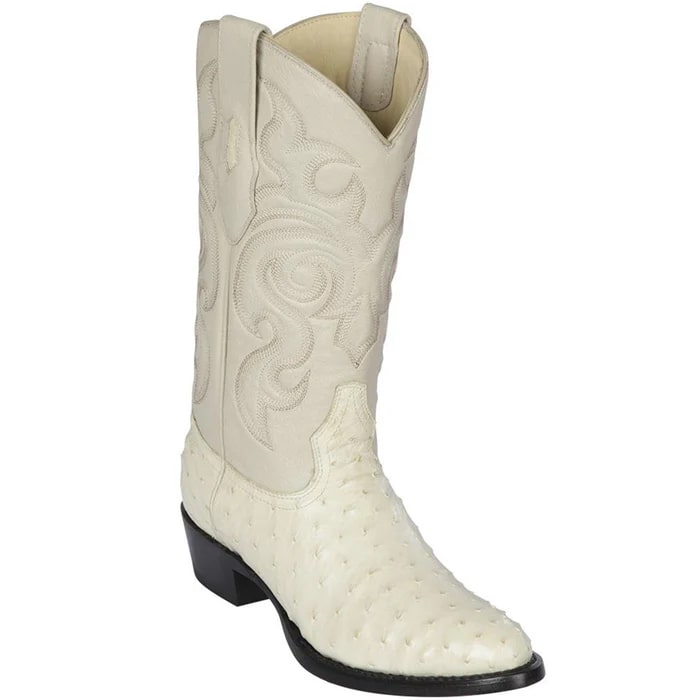 Los Altos Boots - Mens Dress Cowboy Boot - Low Priced Winter-White Ostrich Skin Boots R-Toe - in Winter-White